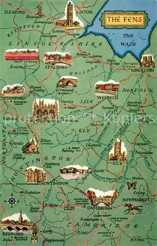 AK / Ansichtskarte Spalding__UK Karte Cambridge Huntingdon Lincolnshire Norfolk 