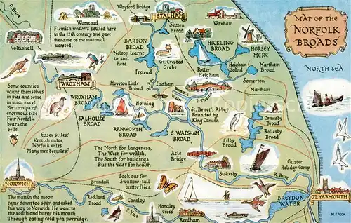 AK / Ansichtskarte Wroxham_Broadland_UK Karte Norfolk Broads 