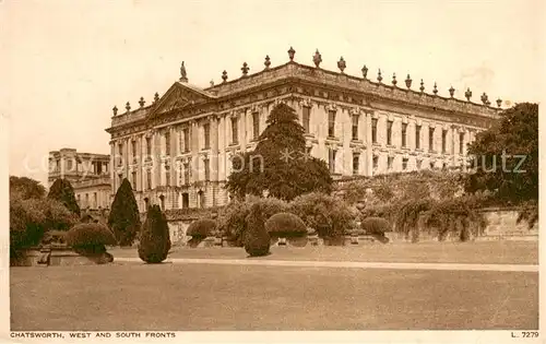 AK / Ansichtskarte Derby__UK_Derbyshire Chatsworth   West and South Fronts 