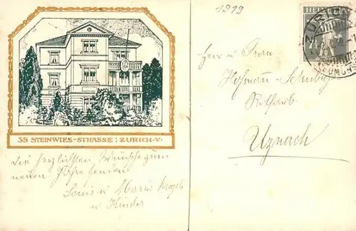 AK / Ansichtskarte Zuerich_ZH Wohnhaus 35 Steinwies Strasse Zuerich_ZH