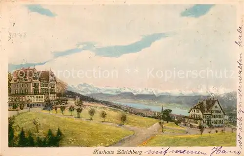 AK / Ansichtskarte Zuerichberg_ZH Kurhaus Blick auf Zuerichsee und Alpen Kuenstlerkarte Zuerichberg ZH