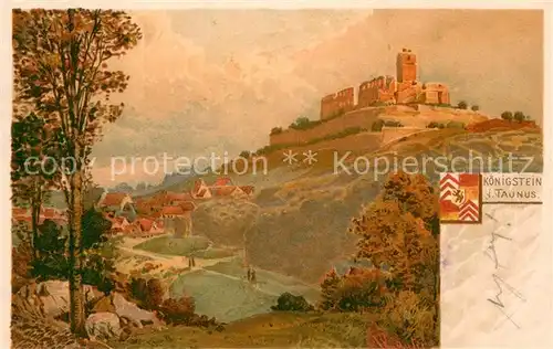 AK / Ansichtskarte Koenigstein__Taunus Blick zur Burg Ruine Kuenstlerkarte 