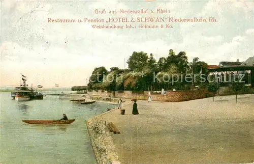 AK / Ansichtskarte Niederwalluf Restaurant Pension Hotel zum Schwan am Rhein Bootsanleger Niederwalluf