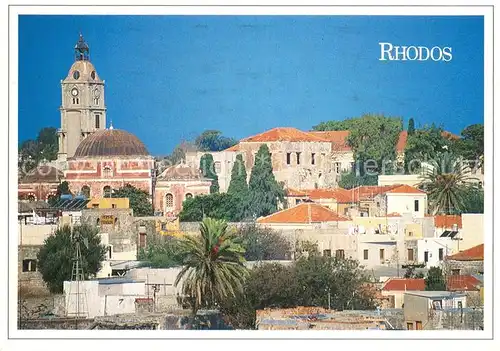 AK / Ansichtskarte Rhodos_Rhodes_aegaeis Ansicht mit Kirche Rhodos_Rhodes_aegaeis