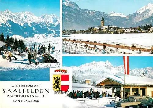 AK / Ansichtskarte Saalfelden_Steinernes_Meer_AT Wintersportplatz Biberglift Berg  und Talstation Ortsansicht mit Kirche 
