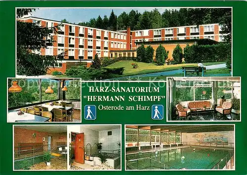 AK / Ansichtskarte Osterode_Harz Sanatorium Hermann Schimpf Gastraeume Wassertretanlagen Hallenbad Osterode_Harz