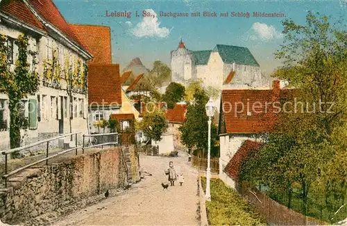 AK / Ansichtskarte Leisnig Bachgasse mit Blick auf Schloss Mildenstein Leisnig
