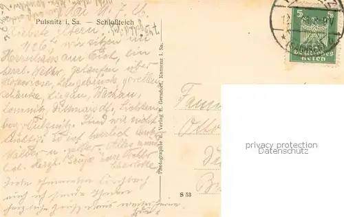 AK / Ansichtskarte Pulsnitz_Sachsen Schlossteich Pulsnitz Sachsen