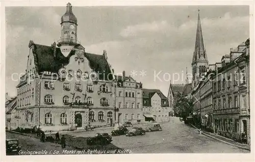 AK / Ansichtskarte Geringswalde Markt mit Rathaus und Kirche Geringswalde