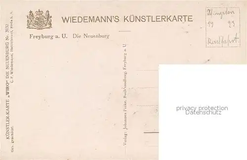 AK / Ansichtskarte Freyburg_Unstrut Neuenburg Wiedemann s Kuenstlerkarte Wiro Nr. 3132 Freyburg_Unstrut