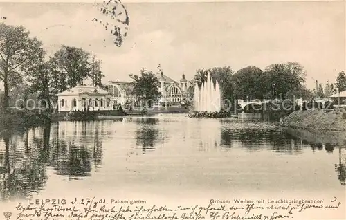 AK / Ansichtskarte Leipzig Palmengarten Grosser Weiher mit Leuchtspringbrunnen Leipzig