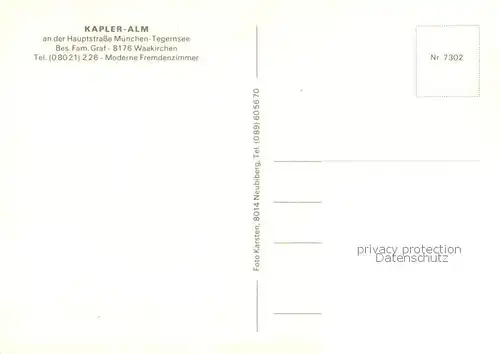 AK / Ansichtskarte Waakirchen Gasthof Kapler Alm Terrasse Gastraeume Waakirchen