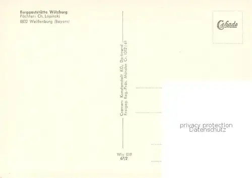 AK / Ansichtskarte Weissenburg__Bayern Burggaststaette Wuelzburg Fliegeraufnahme 