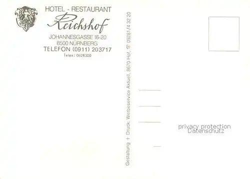 AK / Ansichtskarte Nuernberg Hotel Restaurant Reichshof Bar Gaststube Zimmer Nuernberg