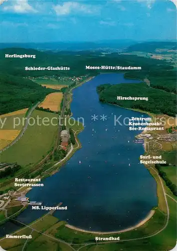 AK / Ansichtskarte Schieder Schwalenberg Freizeit Erholungs Ferien Wassersport Emmerstausee Fliegeraufnahme Schieder Schwalenberg