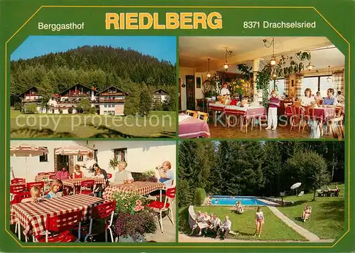 AK / Ansichtskarte Drachselsried Berggasthof Riedlberg Gastraeume Freibad Drachselsried