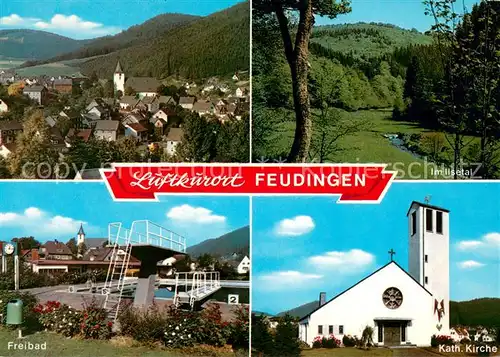 AK / Ansichtskarte Feudingen Panorama Im Ilsetal Freibad Kath Kirche Feudingen