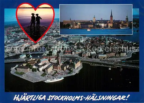 AK / Ansichtskarte Stockholm Hjaertliga Stockholms Haelsningar Fliegeraufnahme Stockholm