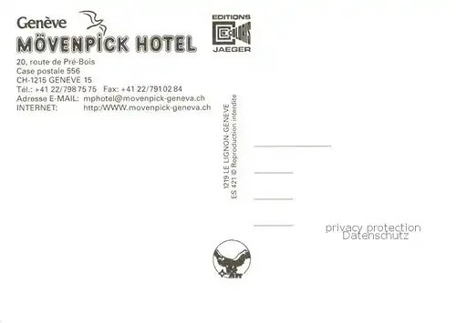 AK / Ansichtskarte Geneve_GE Moevenpick Hotel Gastraeume Bar Zimmer Geneve_GE