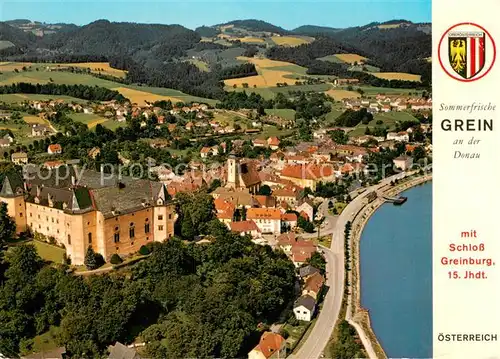 AK / Ansichtskarte Grein_Donau_Oberoesterreich Fliegeraufnahme Schloss Greinburg Grein_Donau