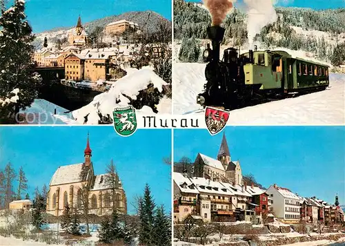 AK / Ansichtskarte Murau_Steiermark Kirche   Bahn Stadt Ansichten Winter Schnee Murau_Steiermark