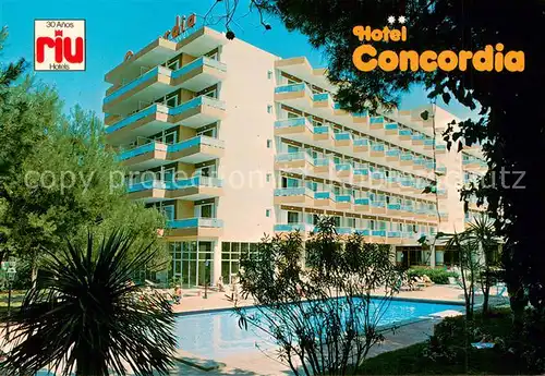 AK / Ansichtskarte Playa_de_Palma_Mallorca Hotel Concordia Aussenansicht m. Pool Playa_de_Palma_Mallorca