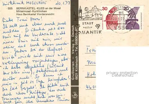 AK / Ansichtskarte Bernkastel Kues Mittelmosel Kurklinik Haus Bernkastel Bernkastel Kues