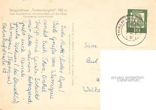 AK / Ansichtskarte Warngau Berggasthaus Taubenberghof Blick vom Aussichtsturm Warngau