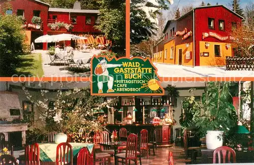 AK / Ansichtskarte Treuen Waldgaststaette Buch Gastraum Bar Terrasse Treuen