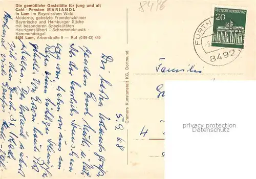 AK / Ansichtskarte Lam_Oberpfalz Cafe Mariandl Gaststube Bar Musiker Duo Lam_Oberpfalz
