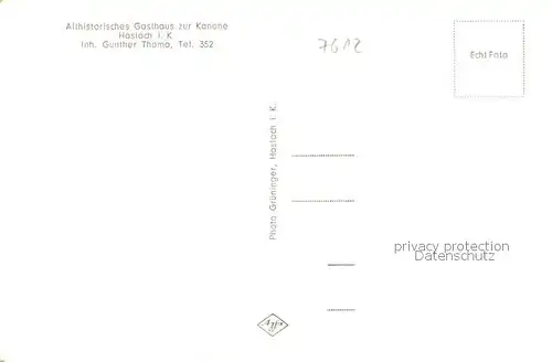 AK / Ansichtskarte Haslach_Kinzigtal Althistorisches Gasthaus zur Kanone Gaststube Haslach_Kinzigtal