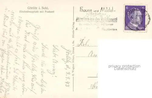 AK / Ansichtskarte Goerlitz__Sachsen Hindenburgplatz mit Postamt Denkmal 