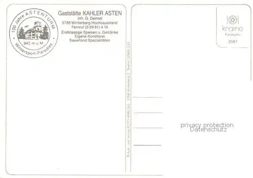 AK / Ansichtskarte Winterberg_Hochsauerland Gaststaette Kahler Asten Winterberg_Hochsauerland