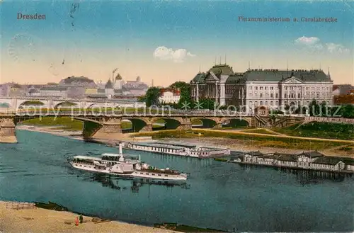 AK / Ansichtskarte Dresden_Elbe Finanzministerium und Carolabruecke Elbe Dampfer Feldpost 