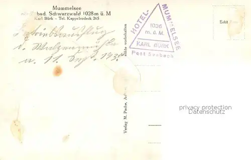 AK / Ansichtskarte Kappelrodeck Hotel Mummelsee Kappelrodeck