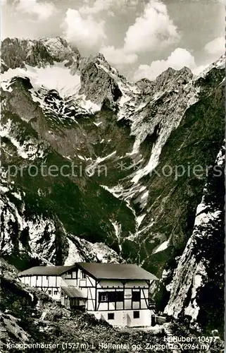 AK / Ansichtskarte Knappenhaeuser_1527m_Hoellental_Wetterstein_Zugspitze Knappenhaeuser geg. Zugspitze Fachwerkhaus 