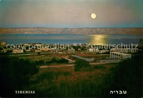 AK / Ansichtskarte Tiberias_Israel Tiberias u. See v. Galilea im Mondschein 