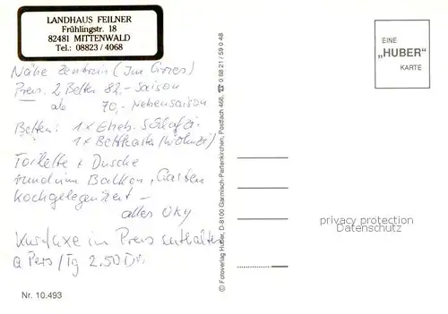 AK / Ansichtskarte Mittenwald_Bayern Landhaus Feilner Mittenwald Bayern