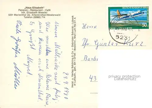 AK / Ansichtskarte Marienthal_Westerwald Haus Elisabeth Pension Restaurant Fliegeraufnahme Marienthal_Westerwald