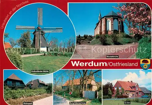 AK / Ansichtskarte Werdum Erdhollaender Muehle Nicolaikirche Wohnpark Burg Edenserloog Im Ort Werdum