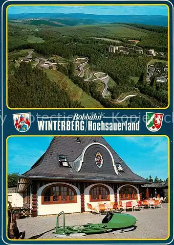 AK / Ansichtskarte Winterberg_Hochsauerland Bobbahn Fliegeraufnahme Hotel Winterberg_Hochsauerland