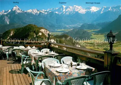 AK / Ansichtskarte Meilingen_Pfronten Burghotel auf dem Falkenstein Terrasse Zugspitze Saeuling Mieminger Gruppe 