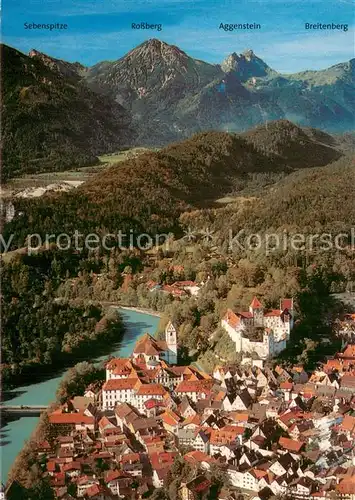 AK / Ansichtskarte Fuessen_Allgaeu Altstadt mit Hohem Schloss und ehem Kloster St Mang Fliegeraufnahme Fuessen Allgaeu