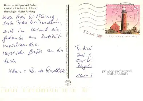 AK / Ansichtskarte Fuessen_Allgaeu Altstadt mit Hohem Schloss und ehem Kloster St Mang Fliegeraufnahme Fuessen Allgaeu