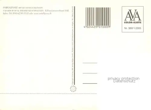 AK / Ansichtskarte Forggensee_Schwangau mit den Koenigsschloessern und dem Musical Theater Neuschwanstein Fliegeraufnahme Forggensee Schwangau