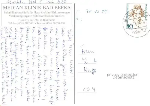 AK / Ansichtskarte Bad_Berka Median Klinik Bad_Berka
