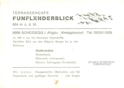 AK / Ansichtskarte Scheidegg_Allgaeu Fliegeraufnahme Terrassencafe Fuenflaenderblick Scheidegg Allgaeu