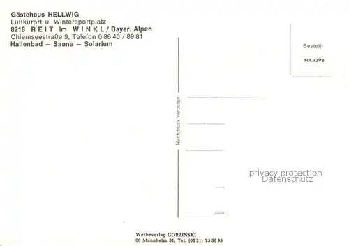 AK / Ansichtskarte Reit_Winkl Gaestehaus Hellwig Reit_Winkl