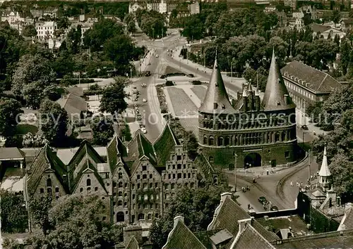 AK / Ansichtskarte Luebeck Fliegeraufnahme mit Holstentor und Salzspeicher Luebeck