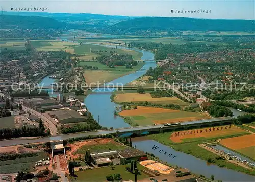 AK / Ansichtskarte Minden_Westfalen Wasserstrassenkreuz Weser Mittellandkanal Westfaelische Pforte Wesergebirge Wiehengebirge Fliegeraufnahme Minden_Westfalen